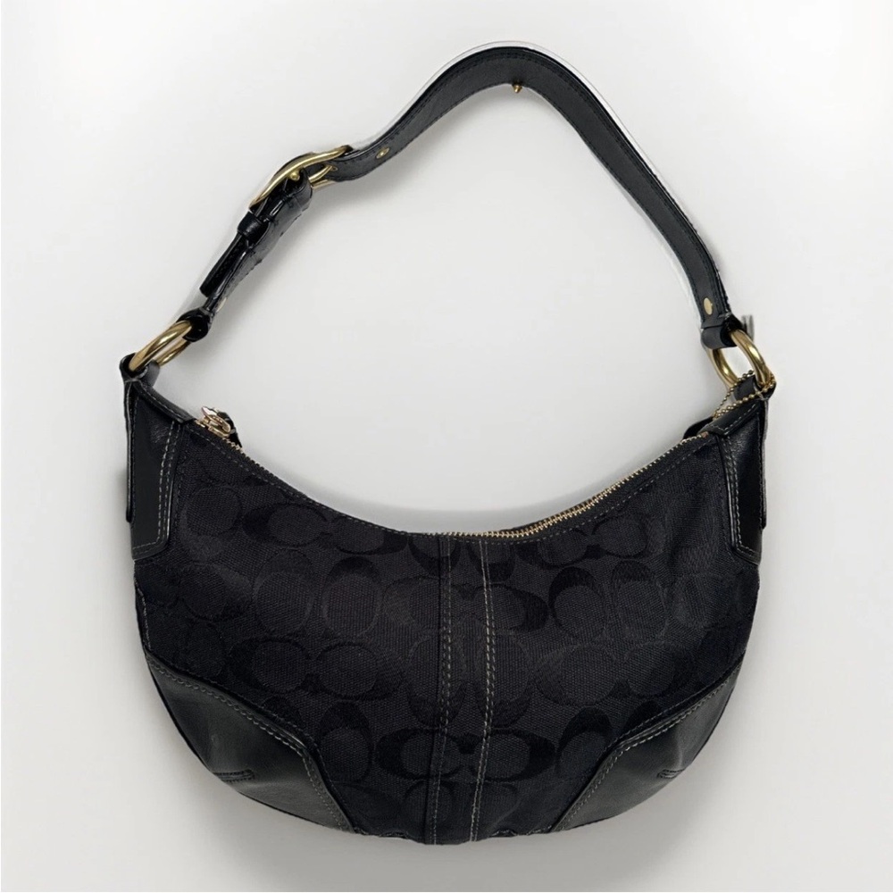Y2K Coach Hampton Signature Jacquard Shoulder Hobo Bag Black Small Purse # 11371